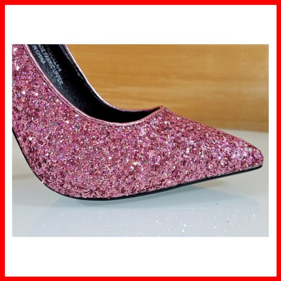 NWT Glitter Pointy Toe Stiletto Pumps Heels Pink - Picture 2 of 9